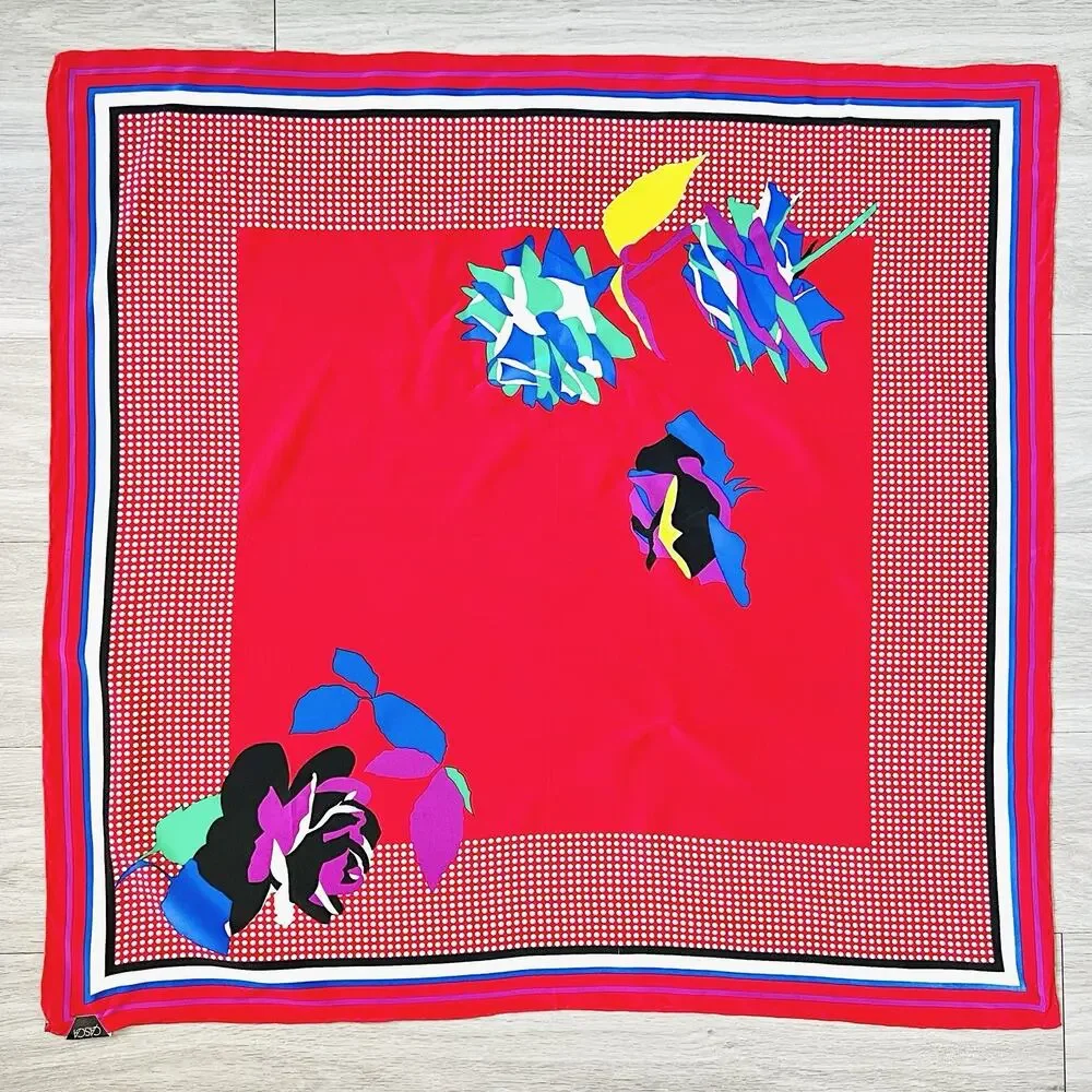Vintage 80s Magid Silk Scarf by Casca Pop Art Floral Polka Dot Bold Retro NWT